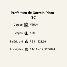 Prefeitura de Correia Pinto - SC: Abertos Concursos Públicos para Diversos Cargos