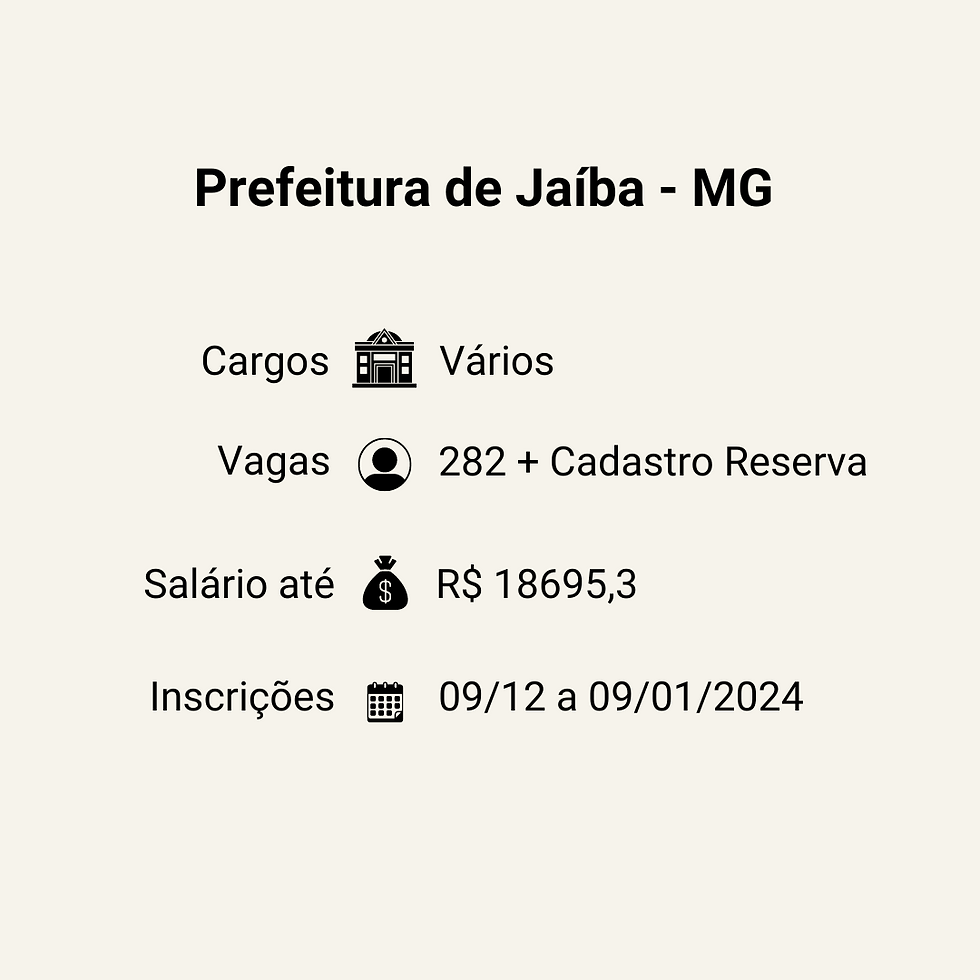 RESUMO EDITAL CONCURSO PREFEITURA DE JAÍBA MG 2024