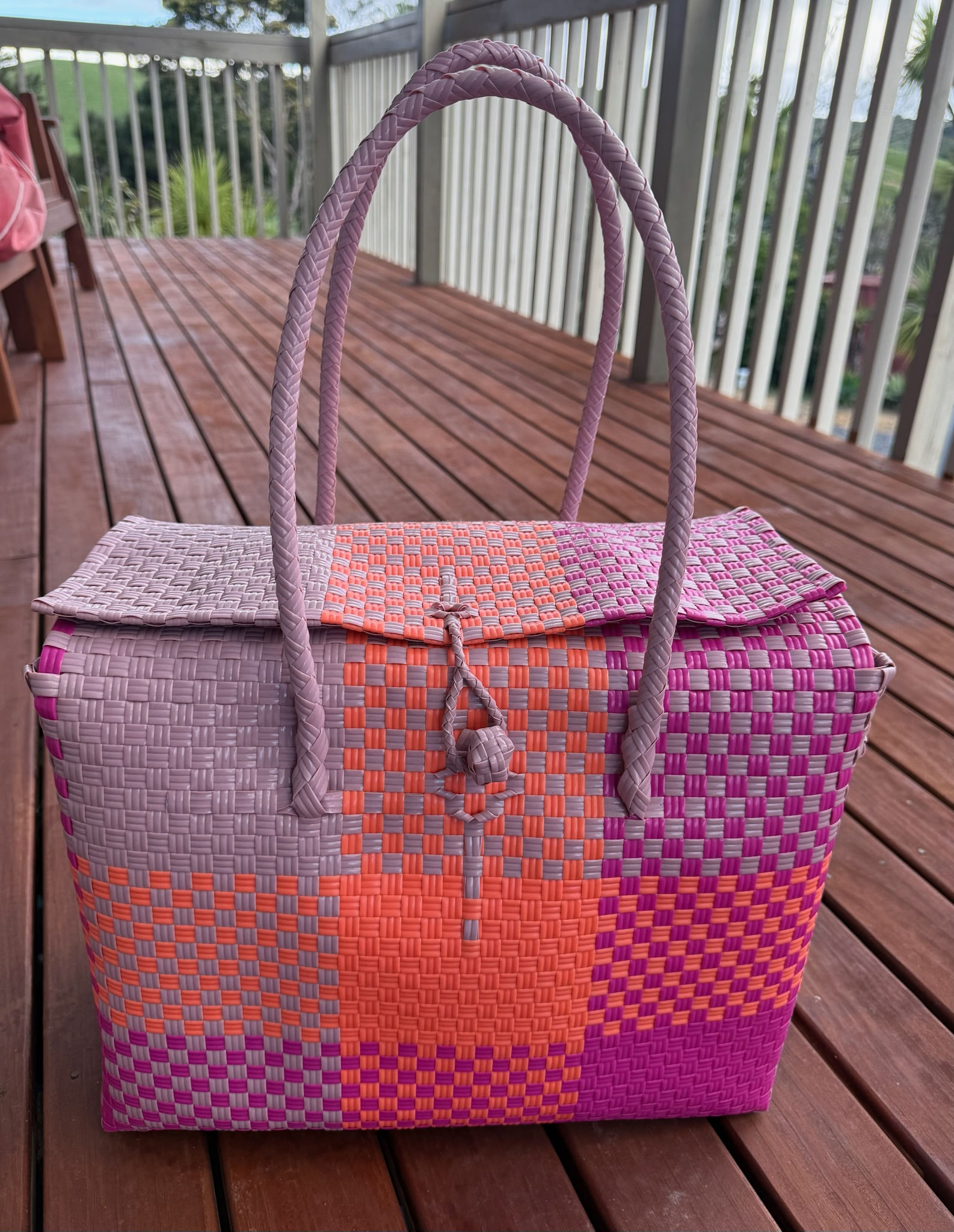 Pink / Orange / Grey Picnic Style Tote Bag