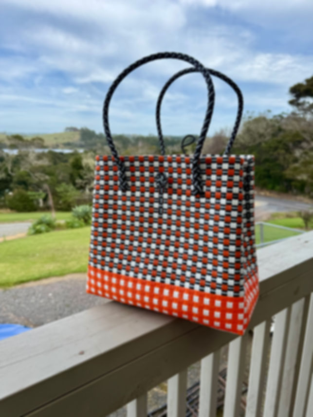 Orange / Black / White Chequered Tote Bag
