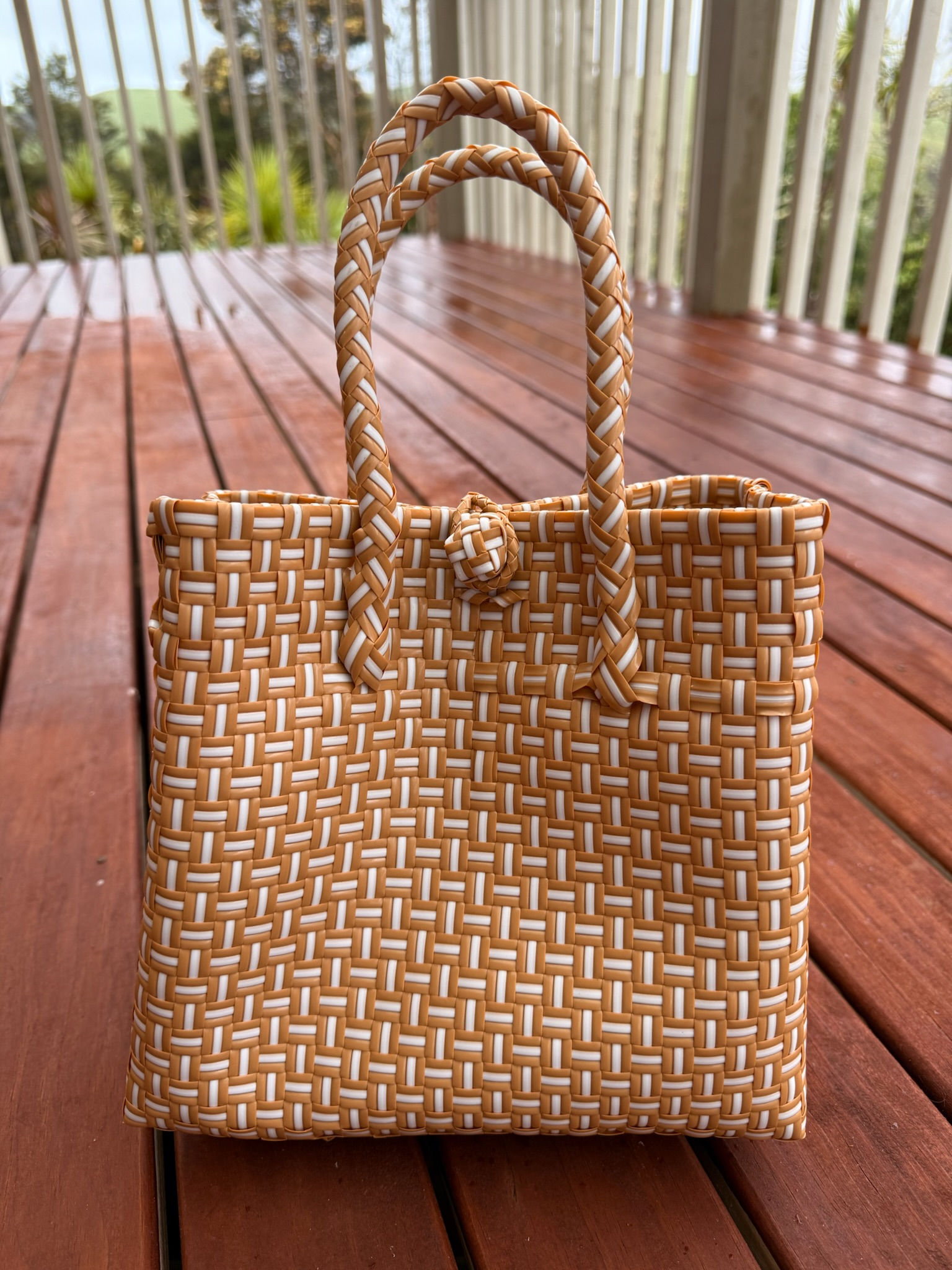 Beige / White Tote Bag