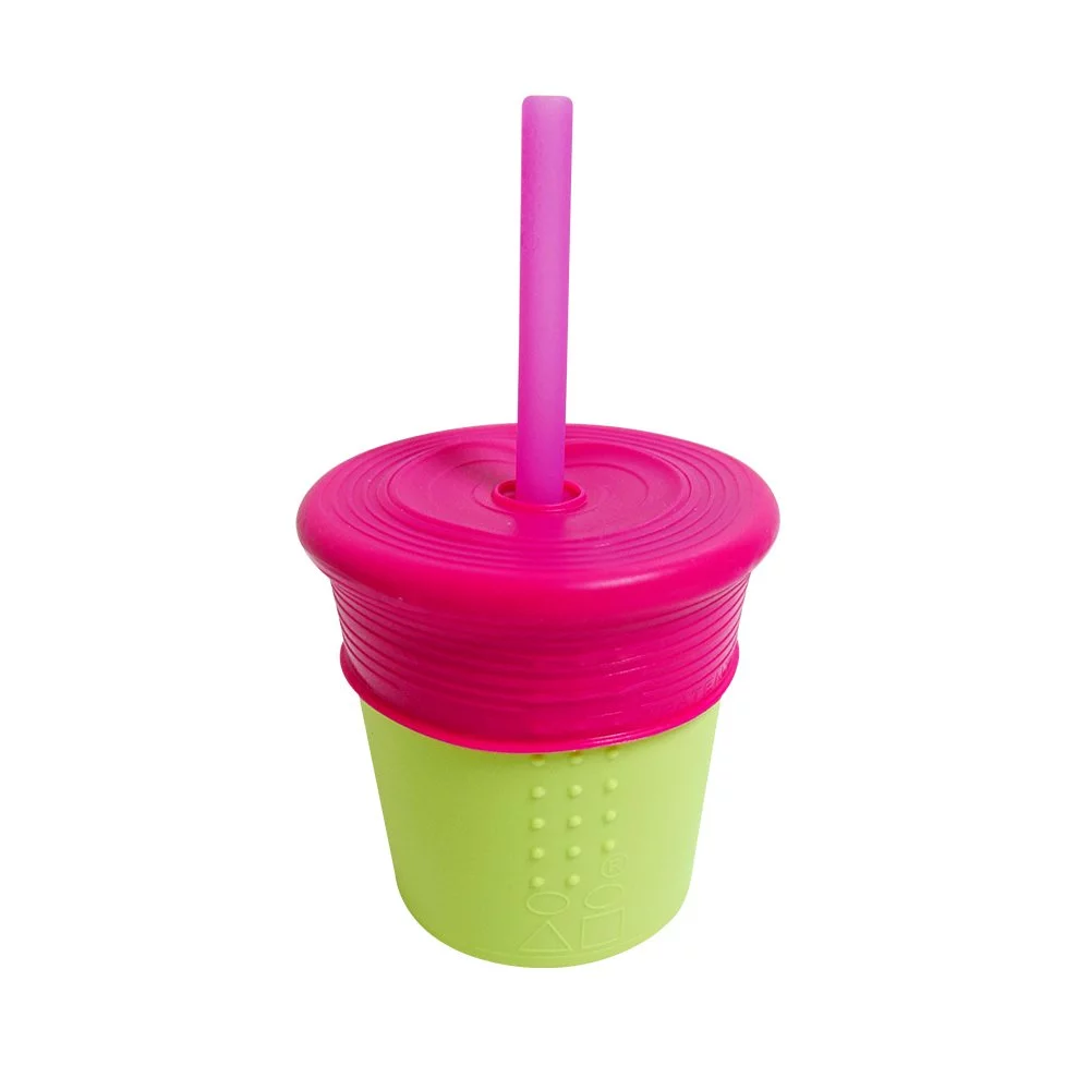 美國gosili/silikids ❚ 8oz ❚ 超彈力杯套吸管杯--樂桃紅