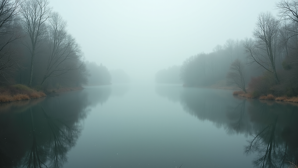 Eye-level view of a serene landscape with a calm lake and surrounding trees