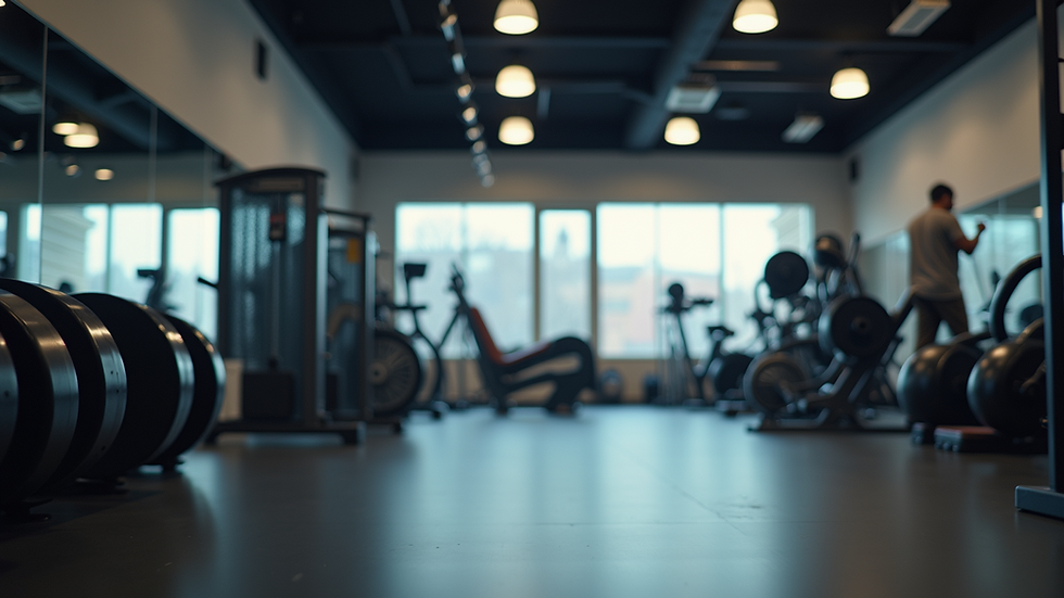 Eye-level view of a well-organized gym with various workout equipment