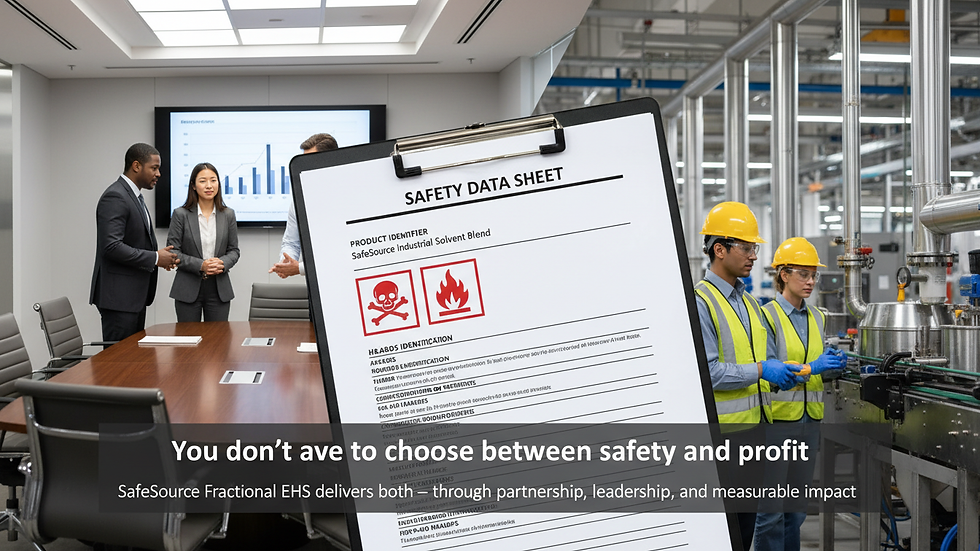 Eye-level view of a safety data sheet document on a clipboard