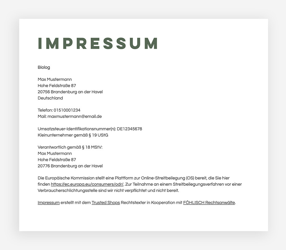 Impressum Beispiel Kleinunternehmer