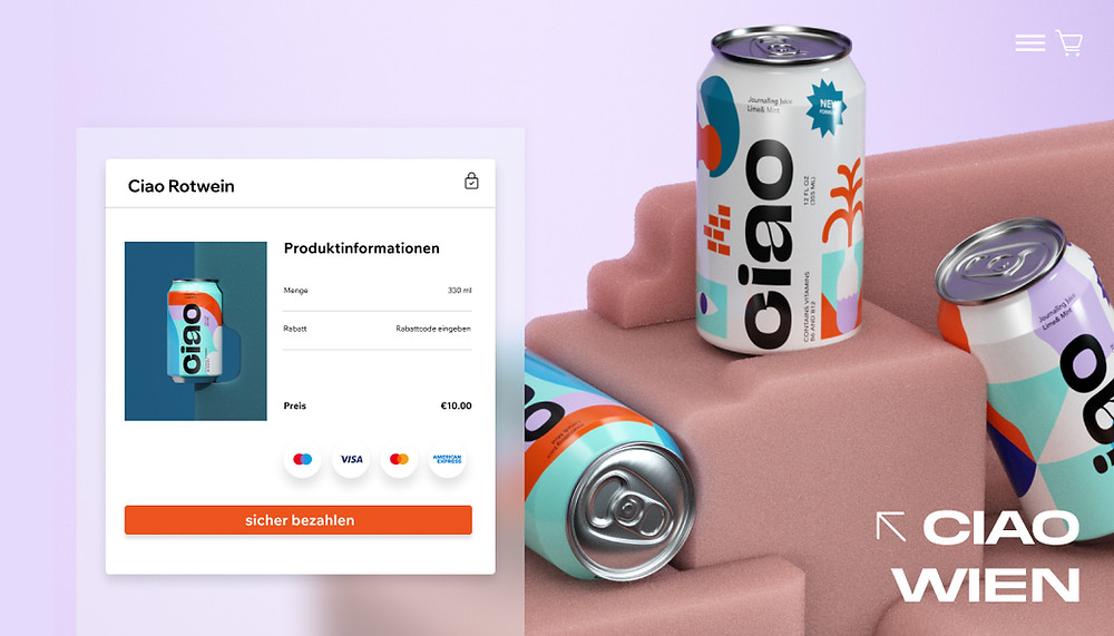 Bild mit Screenshot eines Wix Online-Shops und verschiedenen online Zahlungsmethoden