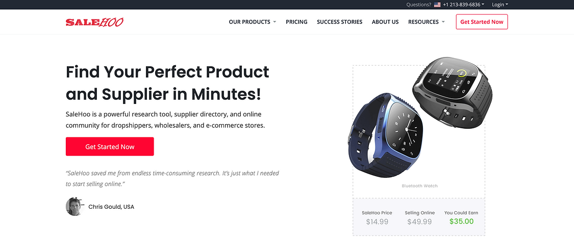 Startseite vom Dropshipping-Anbieter SaleHoo