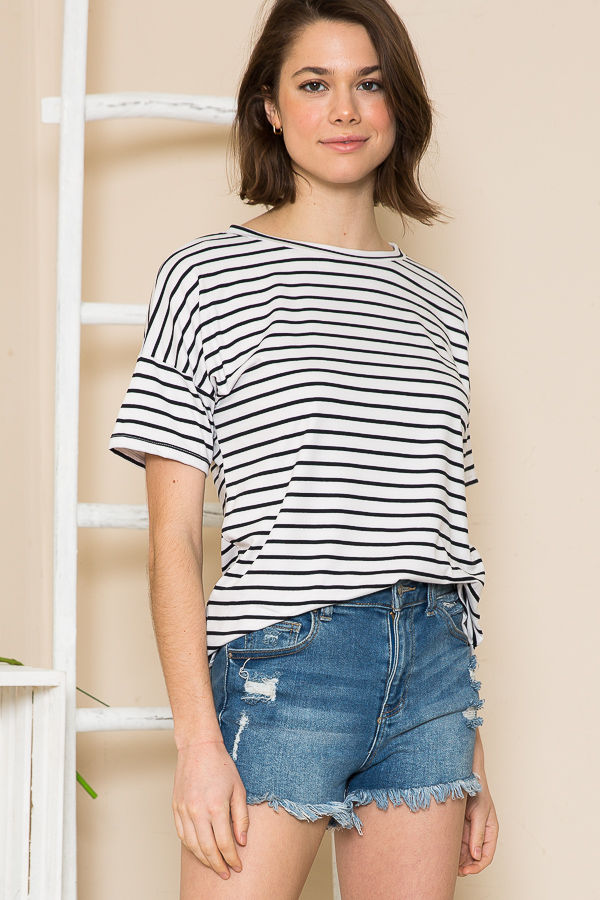 Thumbnail: STRIPE SHORT SLEEVE TUNIC TOP (1-2-2-1)