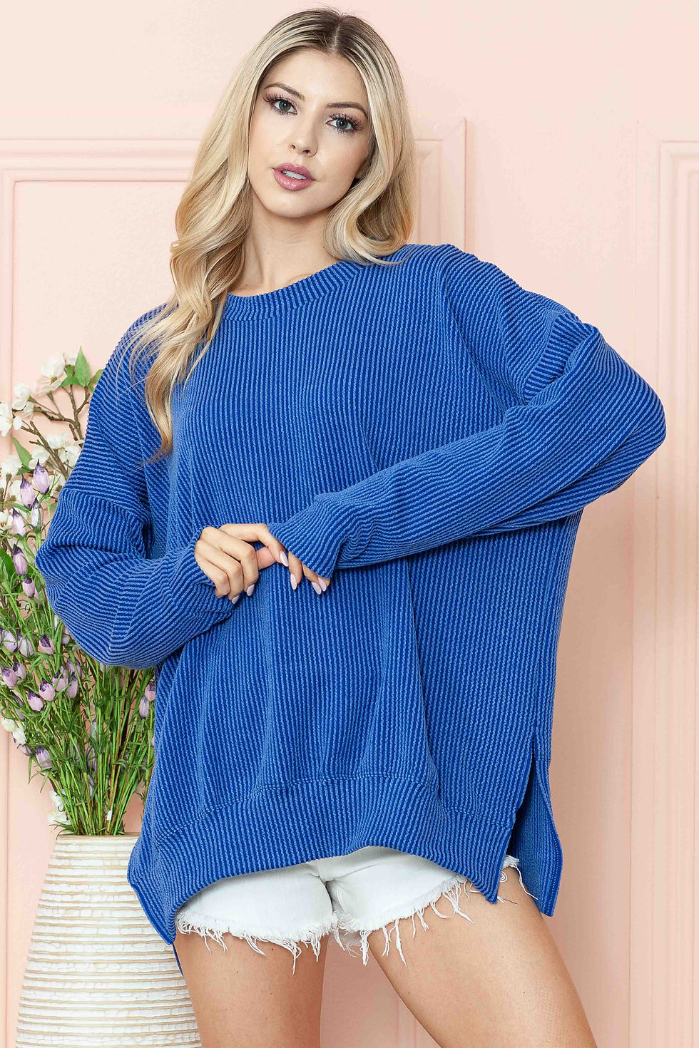 Thumbnail: WAVE RIB OVERSIZED SWEATSHIRT WITH SIDE SLIT