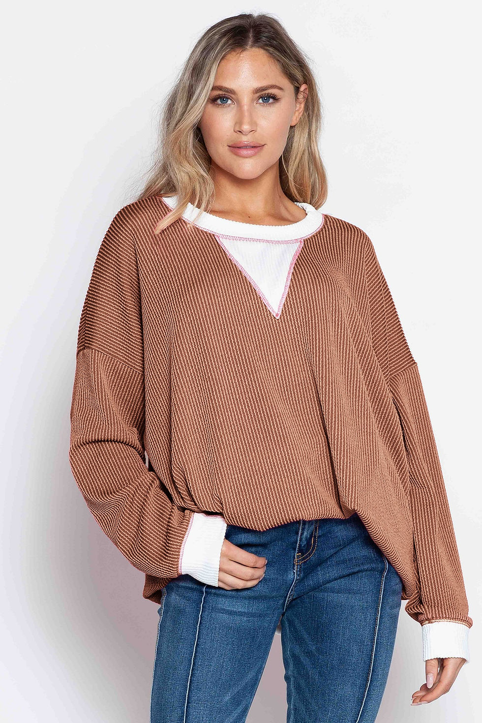 Thumbnail: OVERSIZED WAVE RIB TUNIC WITH CONTRAST DETAILS