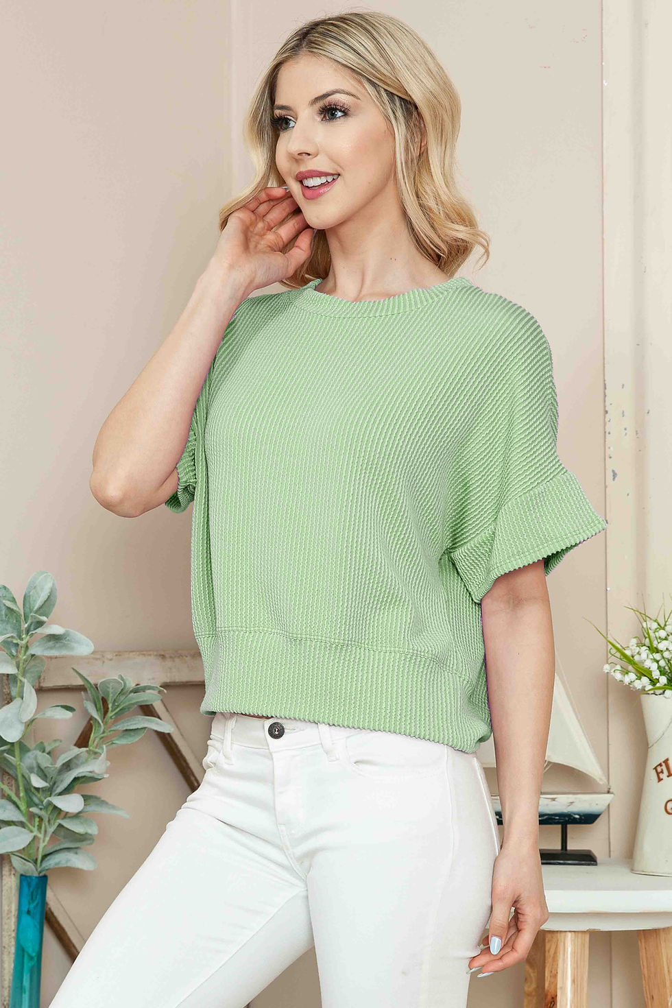 Thumbnail: CROP SHORT SLEEVE WAVE RIB TOP