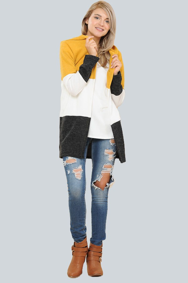 Thumbnail: HOODIE COLOR BLOCK OPEN CARDIGAN (1-2-2-1)