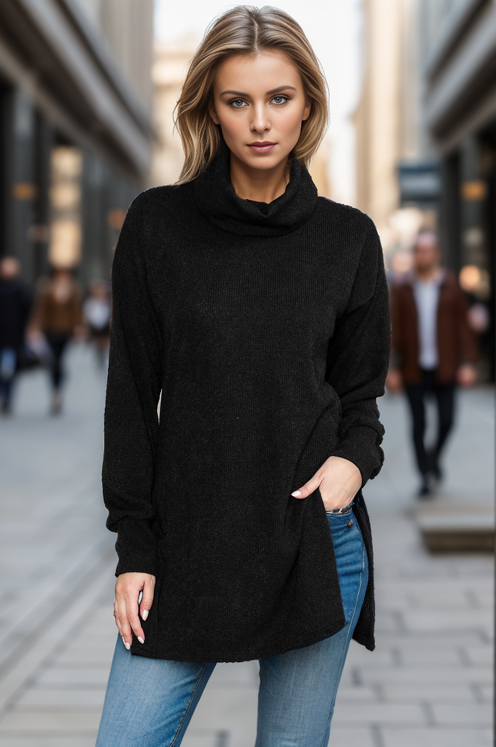 Thumbnail: TURTLE NECK TUNIC WITH SIDE SLIT