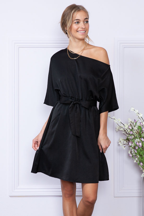 Thumbnail: OFF-SHOULDER DRESS WITH WAIST ELASTIC AND BELT