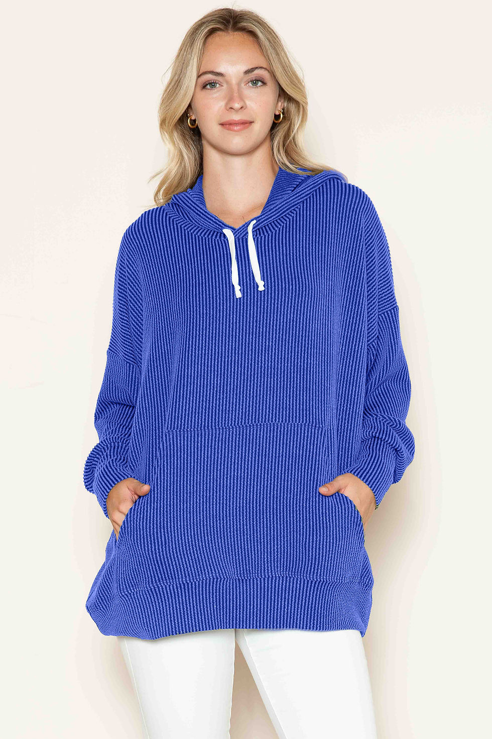 Thumbnail: OVERSIZED HOODED WAVE RIB TUNIC WITH FRONT POCKET