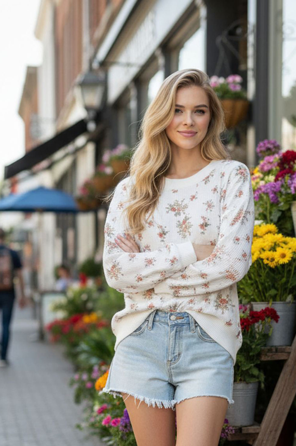 Thumbnail: FLORAL WAVE RIB OVERSIZED SWEATSHIRT WITH SIDE SLIT