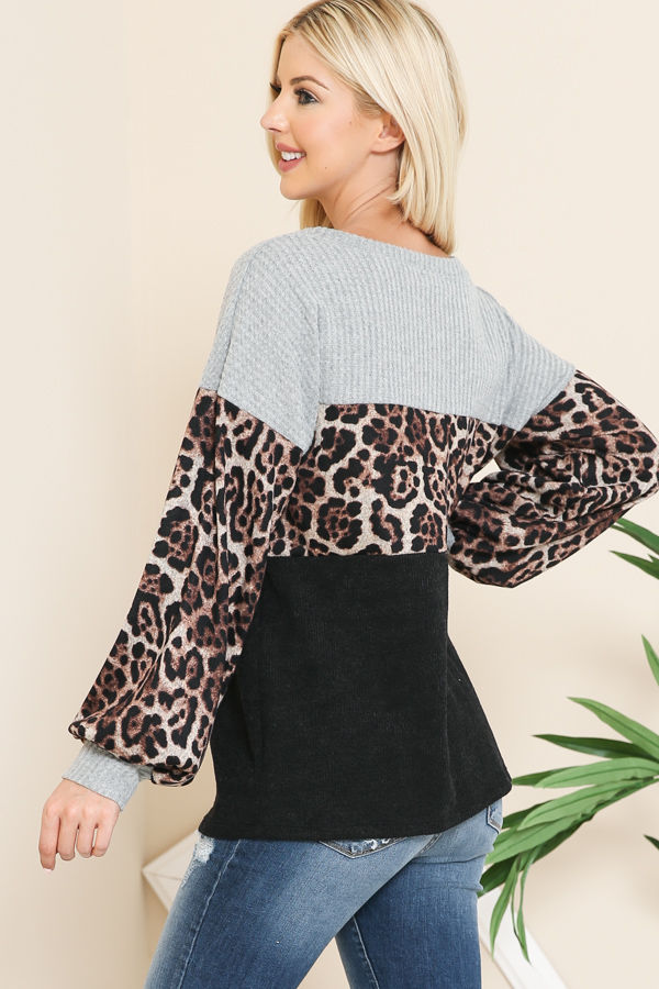 Thumbnail: COLOR BLOCK AND ANIMAL CONTRAST TUNIC TOP