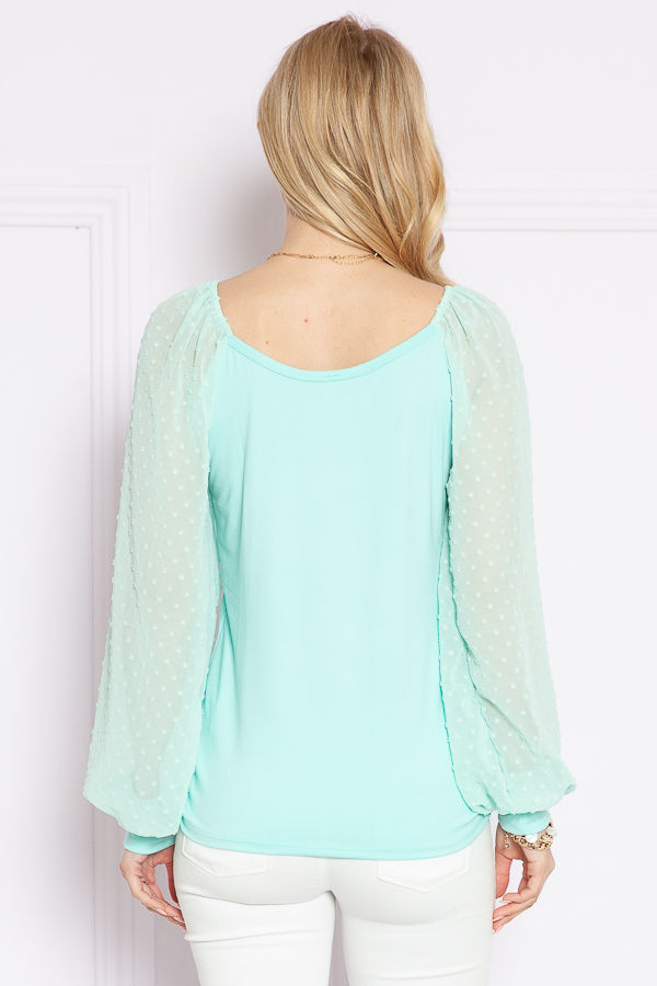 Thumbnail: BOAT NECK SOLID TUNIC TOP WITH CHIFFON SLEEVES