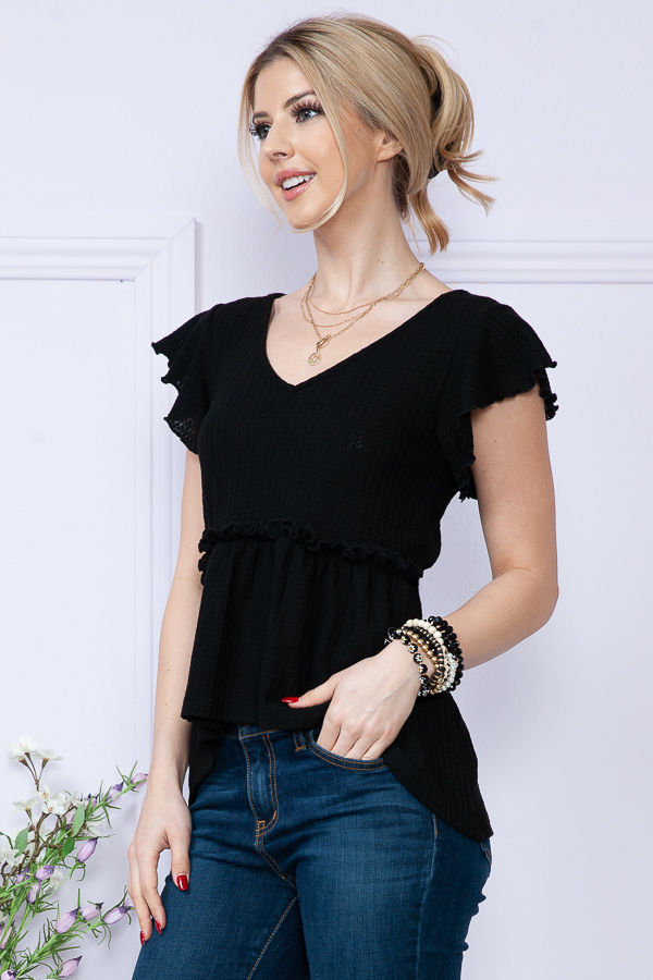 Thumbnail: V-NECK SHORT SLEEVE PEPLUM  TOP