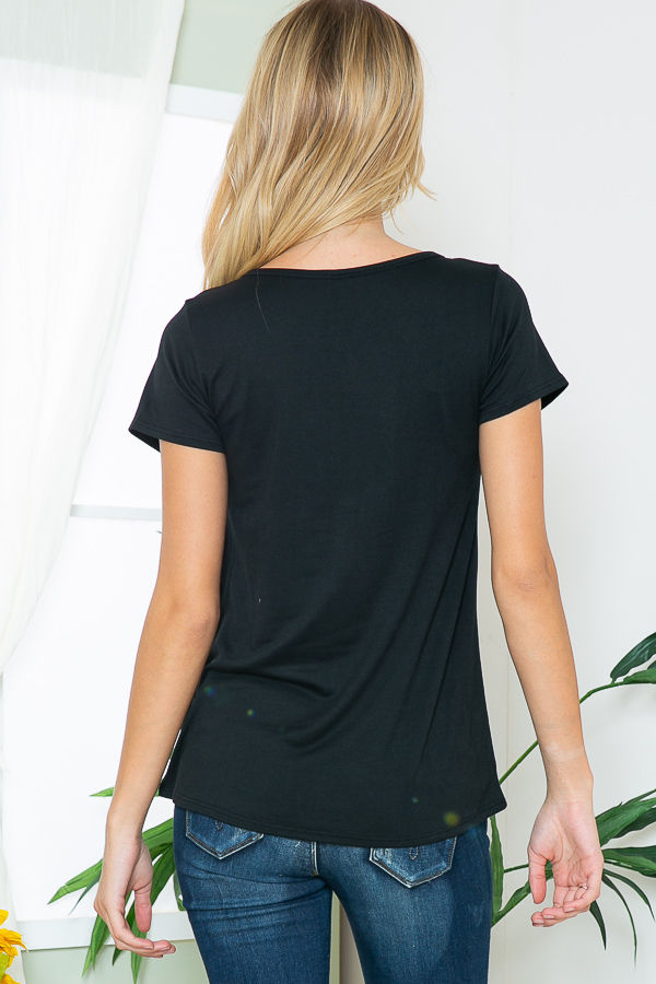 Thumbnail: SOLID SHORT SLEEVE TOP WITH STRIPE POCKET DETAIL