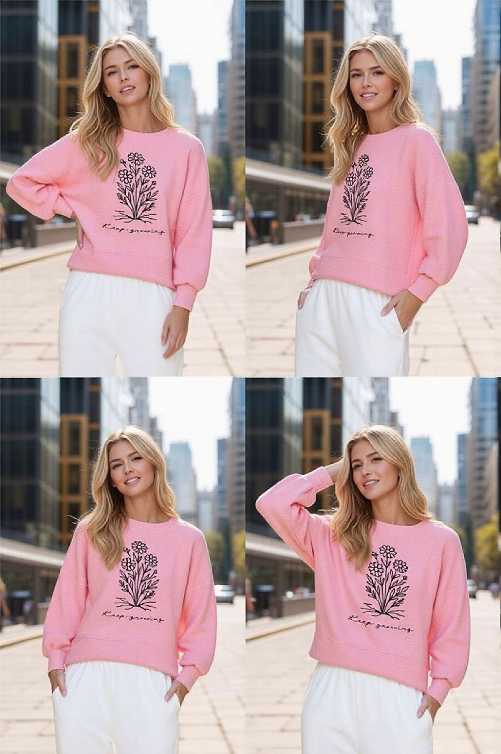 Thumbnail: WAFFLE LONG SLEEVE CROP TOP KEEP GROWING PRINT