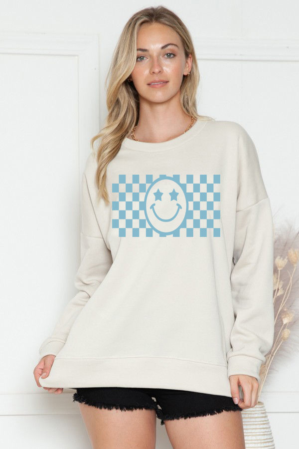 Thumbnail: OVERSIZED SWEATSHIRT SMILE FACE PRINT