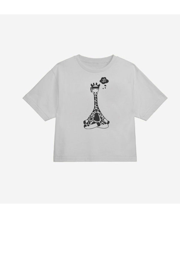 Thumbnail: BASIC TEE WITH CUTE MEDITATING GIRAFFE PRINT