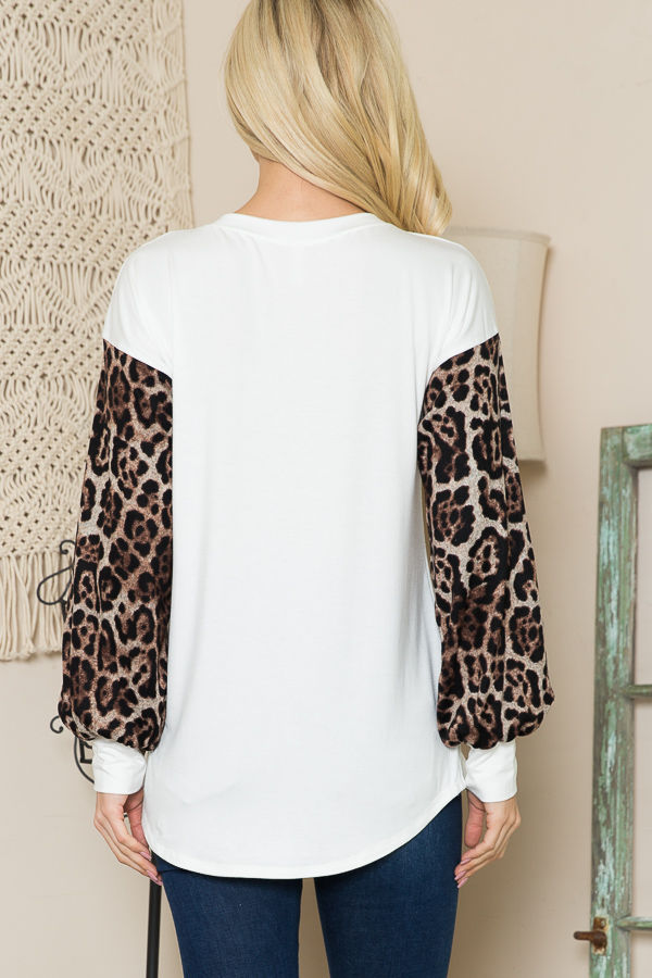 Thumbnail: SOLID TUNIC TOP WITH ANIMAL SLEEVES CONTRAST