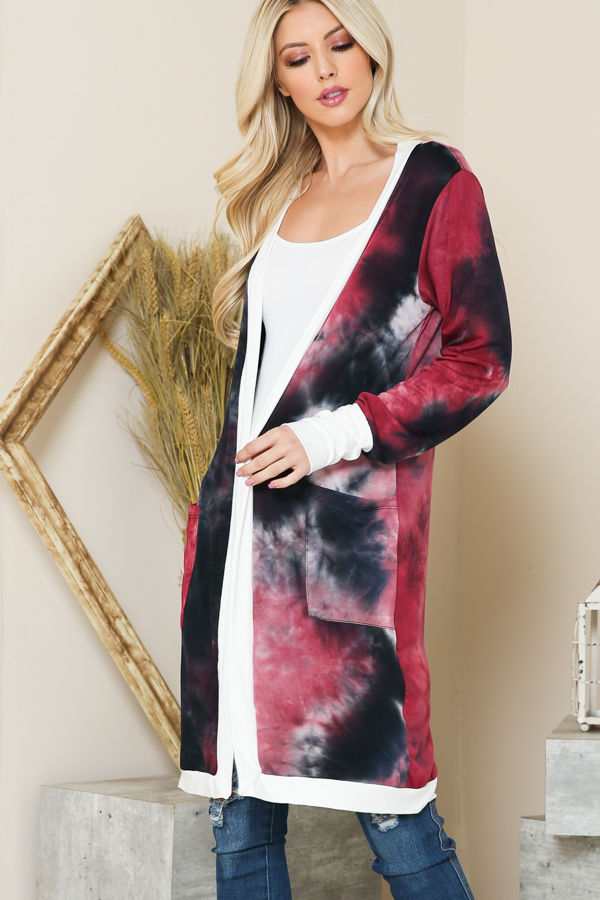 Thumbnail: TIE DYE MIDI OPEN CARDIGAN WITH FRONT POCKETS (1-2-2-1)
