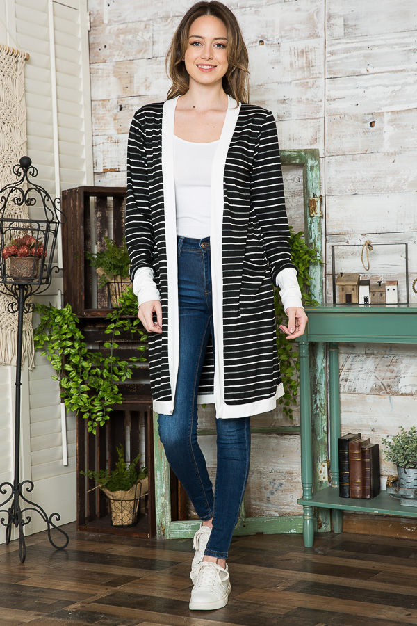 Thumbnail: STRIPE MIDI OPEN CARDIGAN