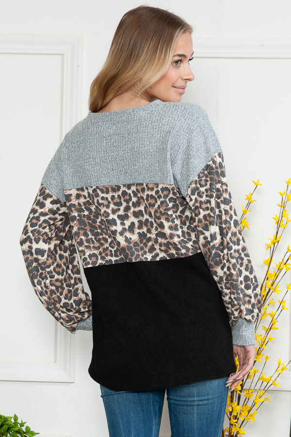 Thumbnail: SOLID AND ANIMAL COLOR BLOCK TUNIC TOP