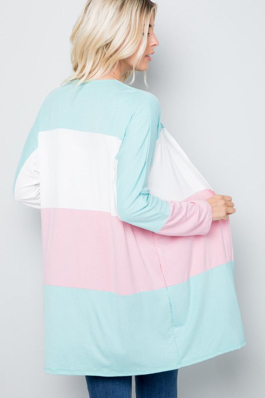 Thumbnail: COLOR BLOCK OPEN CARDIGAN
