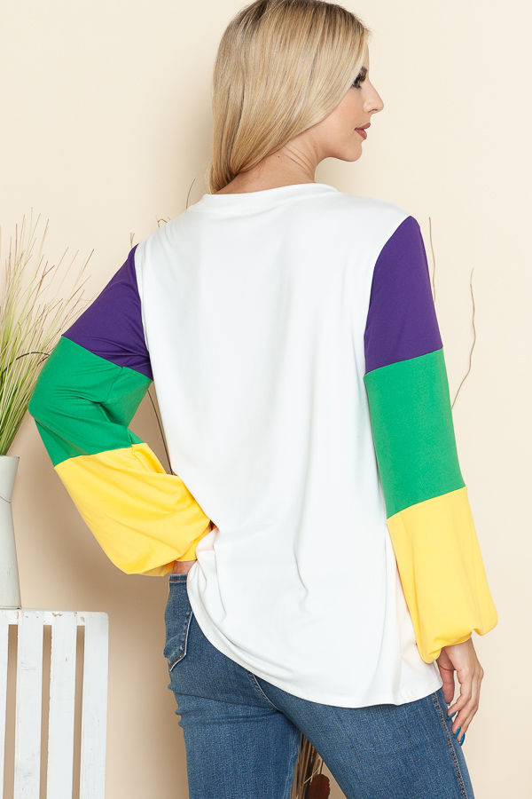 Thumbnail: SOLID TOP WITH MARDI GRASS COLORS SLEEVES