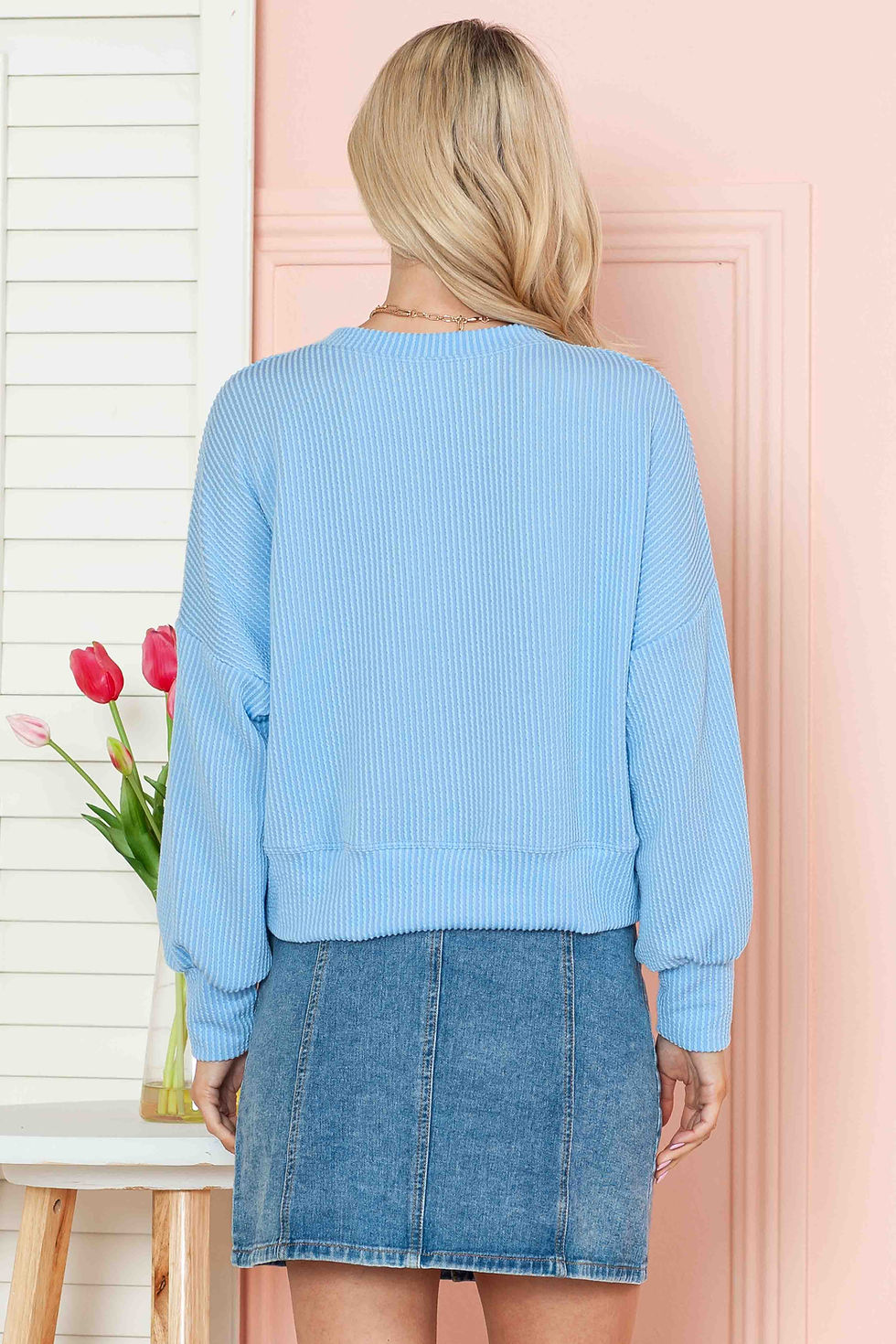 Thumbnail: CROP LONG SLEEVE WAVE RIB TOP