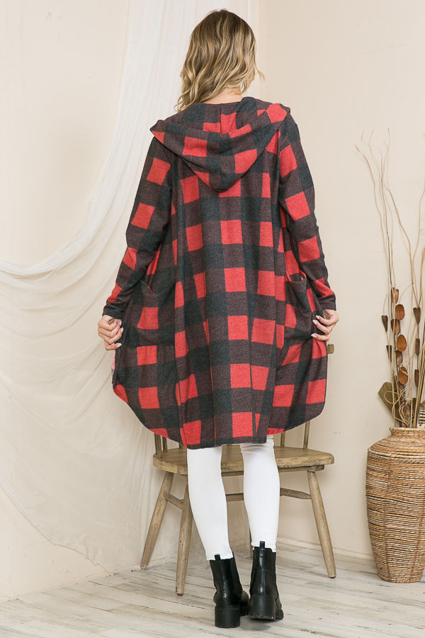Thumbnail: PLAID HOODED OPEN MIDI CARDIGAN