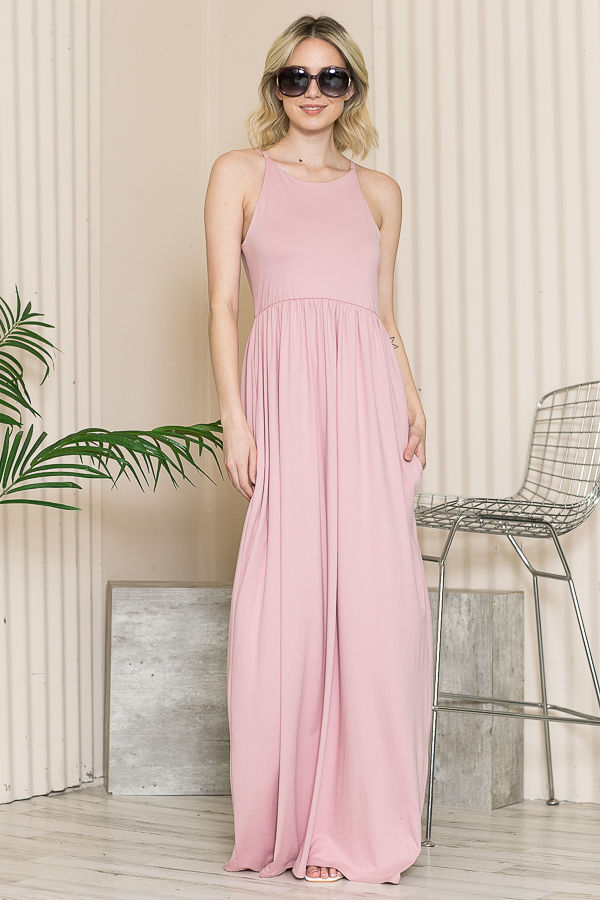 Thumbnail: HALTER NECK MAXI DRESS WITH SIDE POCKETS