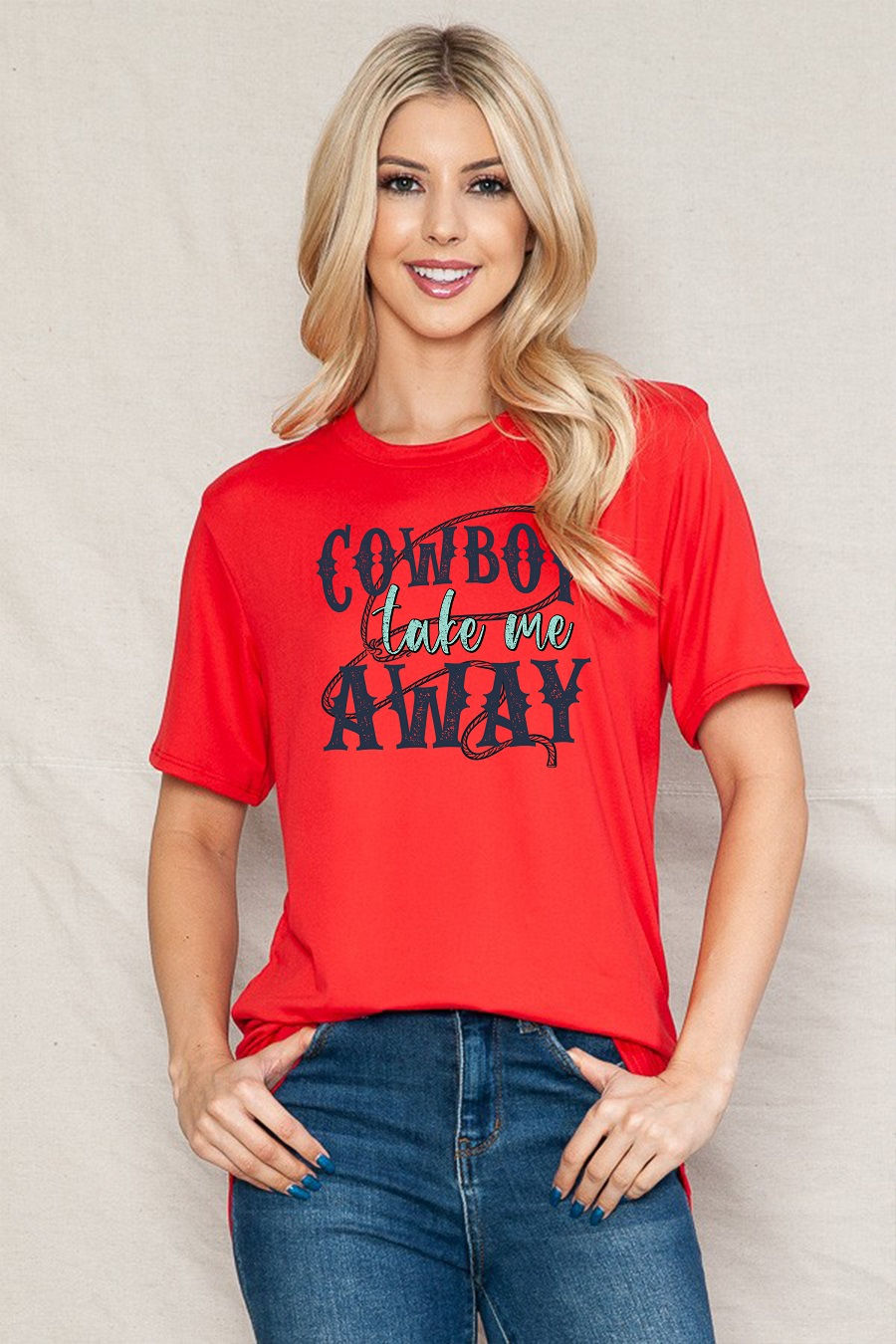 Thumbnail: SUPER SOFT BASIC TUNIC TOP WITH COWBOY AWAY PRINT