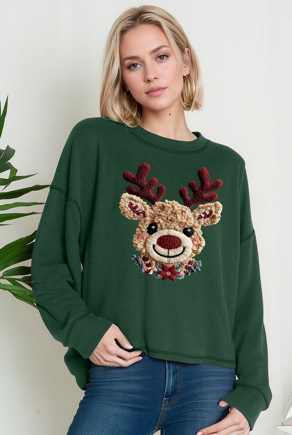 Oversized Crew Neck Top with RUDOLPH Print