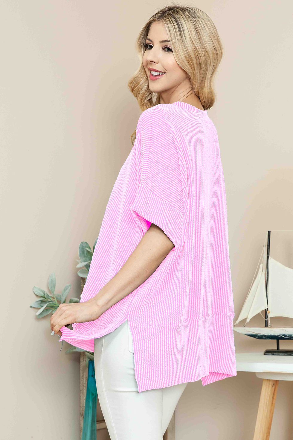 Thumbnail: WAVE RIB SHORT SLEEVE SWEATSHIRT WITH SIDE SLIT