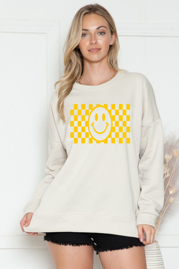 Thumbnail: OVERSIZED SWEATSHIRT SMILE FACE PRINT