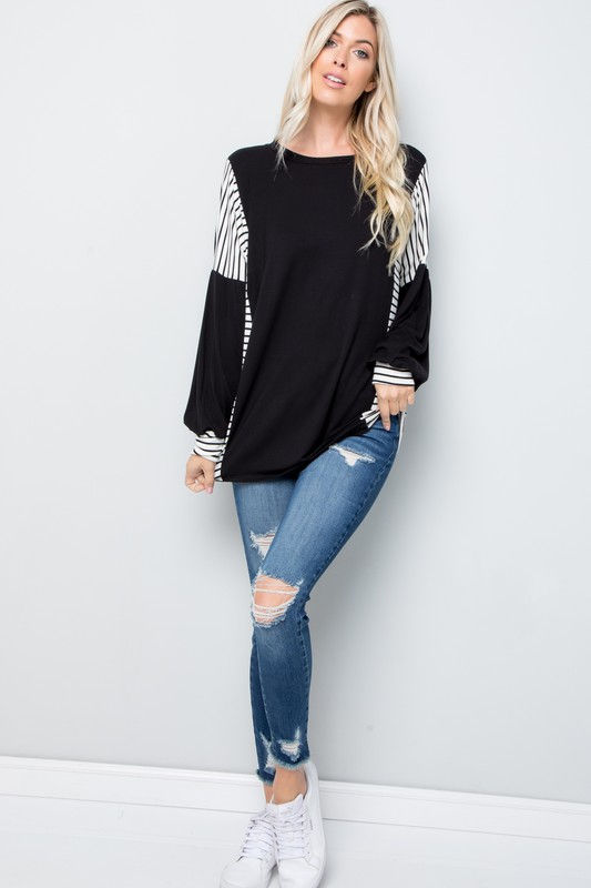 Thumbnail: TUNIC TOP WITH STRIPE CONTRAST