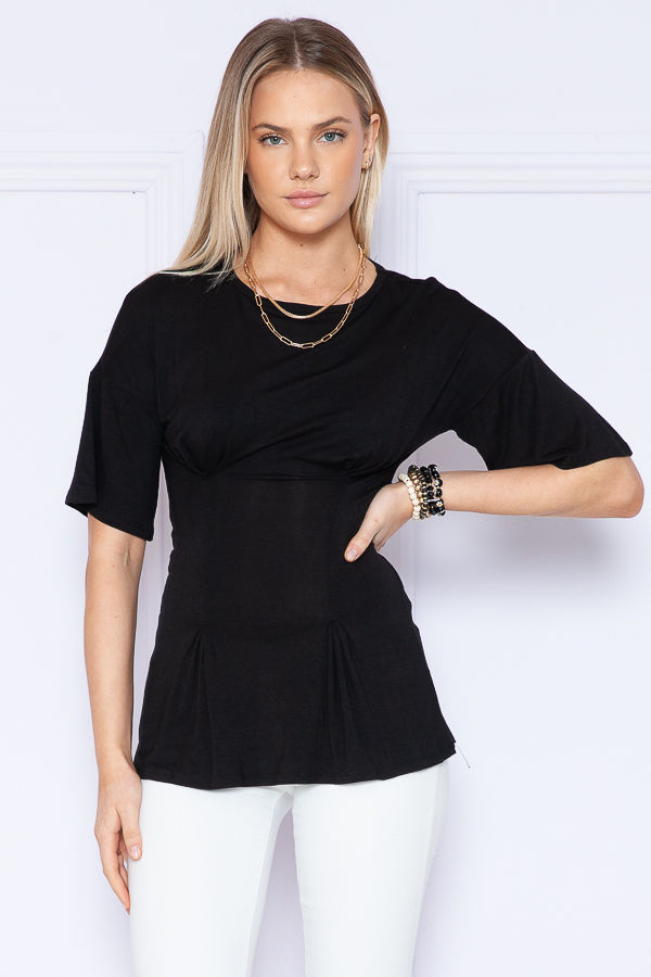 Thumbnail: WAIST PLEATED HALF SLEEVE TUNIC TOP