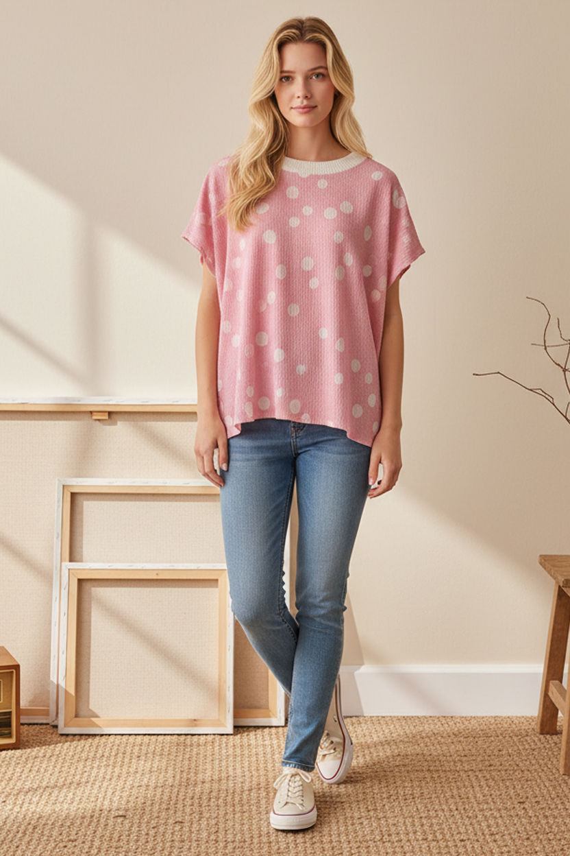 Thumbnail: SLEEVELESS POLKA DOT CRINKLE KNIT TUNIC