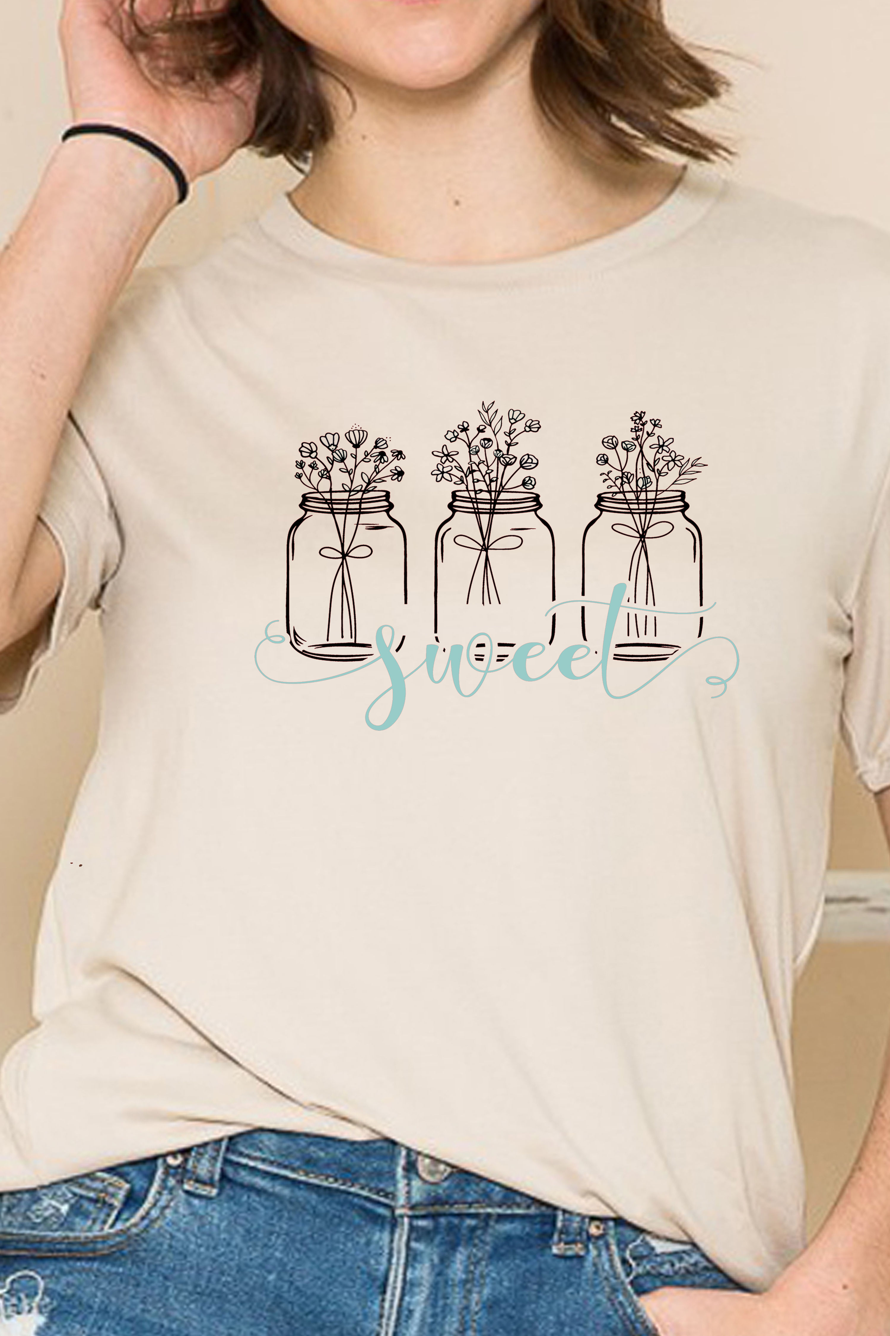 SUPER SOFT TOP WITH MASON JARS WITH FLOWERS PRINT