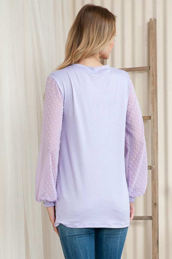 Thumbnail: SOLID TUNIC TOP WITH CHIFFON SWISS DOT SLEEVES
