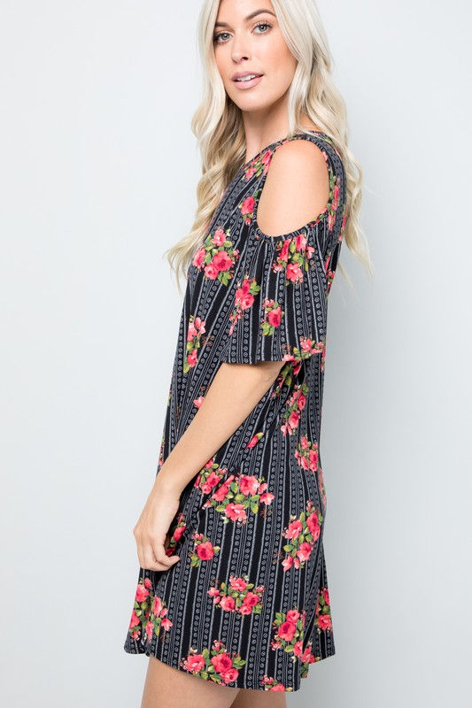Thumbnail: FLORAL COLD SHOULDER MINI DRESS