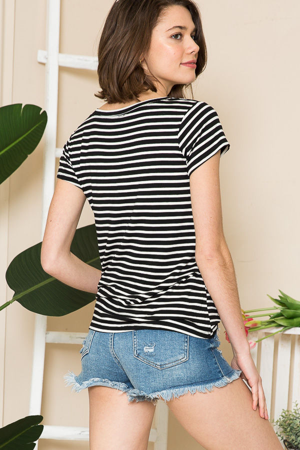Thumbnail: BASIC STRIPE V-NECK SHORT SLEEVE TOP (2-2-2)
