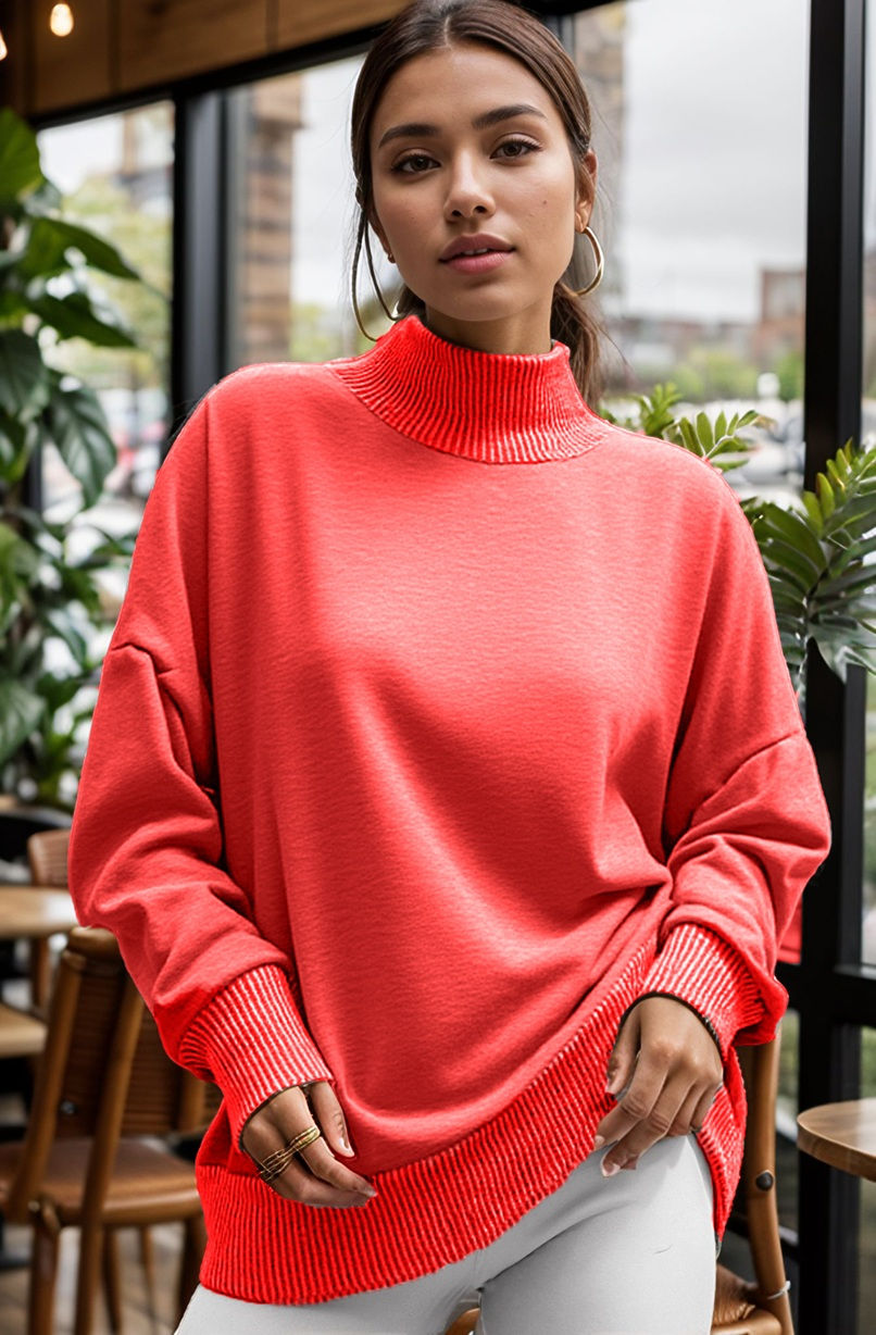 Thumbnail: MOCK NECK SWEATSHIRT WITH COLLAR SLIT DETAIL