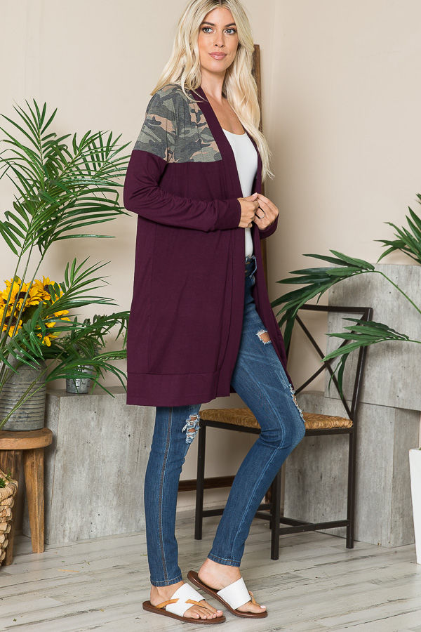 Thumbnail: MIDI OPEN CARDIGAN WITH CAMO SHOULDER CONTRAST(1-2-2-1))